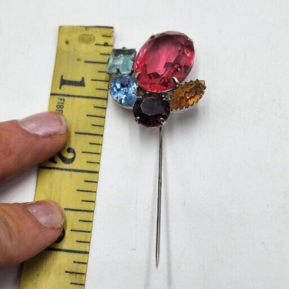 Vintage Rare Huge Glass Stones Open Back Pink Blue Purple Brooch Stick Pin Prong - Picture 6 of 6